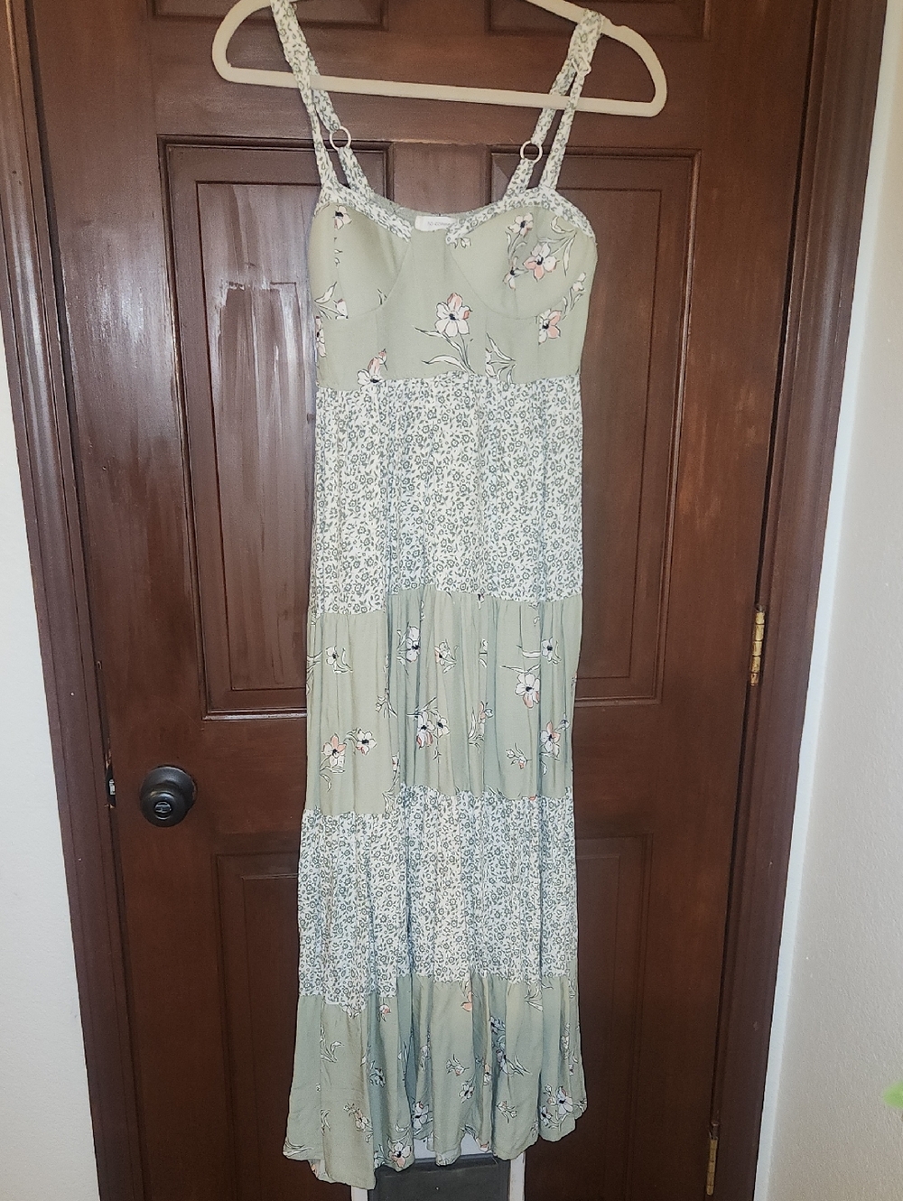 NO COMMENT Floral Sage Tiered Maxi Dress - Sleeveless Straps